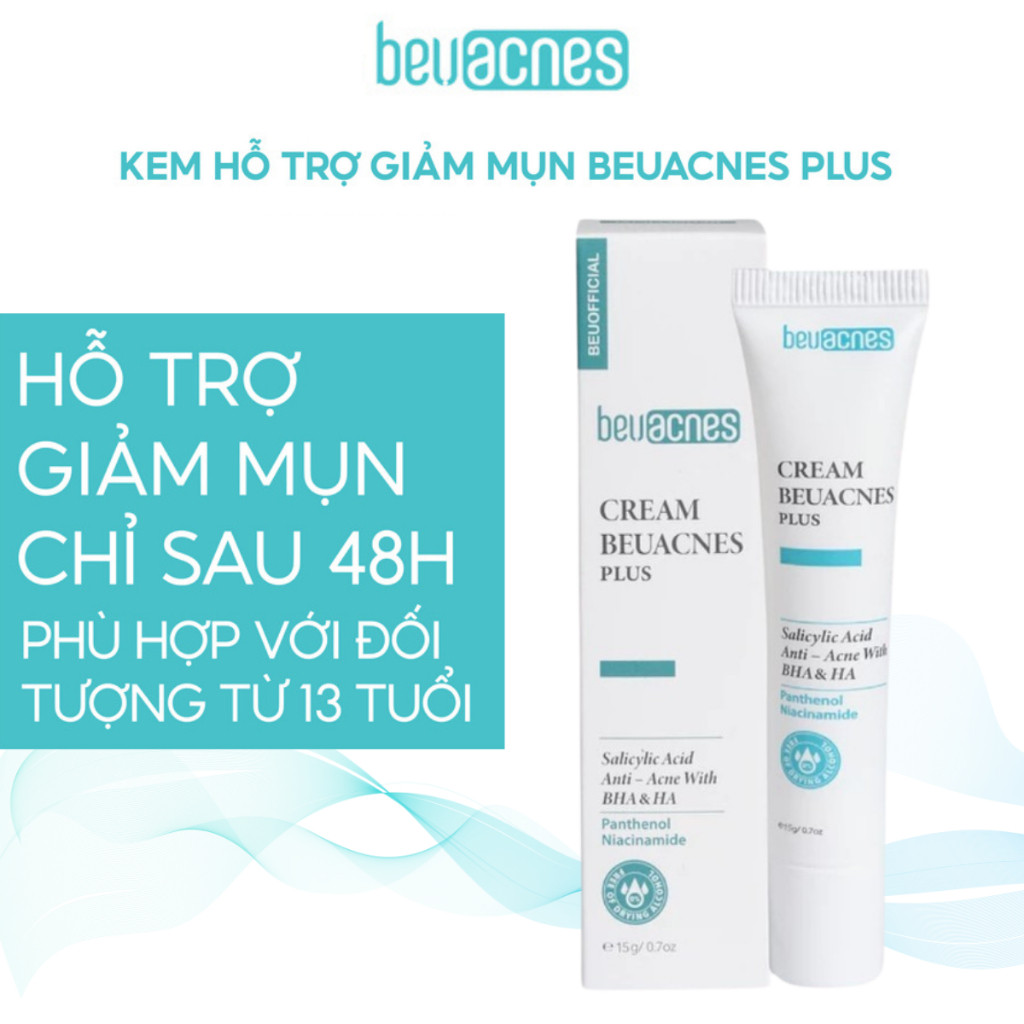 [COD] Kem giảm mụn nhanh 24h BEUACNES PLUS mụn trứng cá, chiết xuất rau má, hỗ trợ mờ thâm mụn 15g
