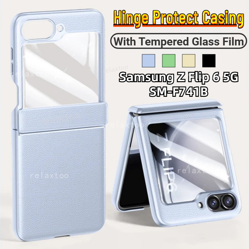 Lychee Texture Leather Hinge Casing For Samsung Galaxy Z Flip6 ZFlip Z Flip 6 ZFlip6 5G 2024 SM-F741