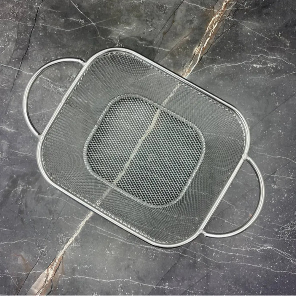 Rổ Inox Vuông Có Tay Cầm Nhỏ-Lớn, Rổ Chiên Nhúng Inox 2 Quai, Rổ Lưới Inox Dày Dặn, Inox Sáng Bóng, 