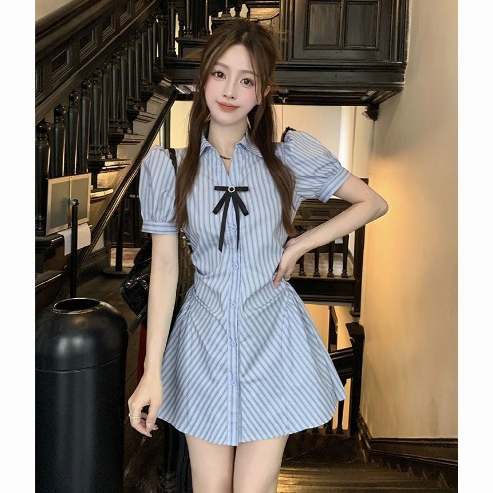 （Giao Hàng Nhanh Tại Hà Nội）Váy Sơ Mi Kẻ Dáng Ngắn Kèm Nơ Và Quần Bảo Hộ Phong Cách Tiểu Thư  Của Phụ Mùa Hè Nữ V227 | BigBuy360 - bigbuy360.vn