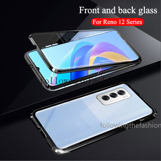 Dành Cho OPPO Reno 12 Pro 5G Reno12 12Pro 2024 Ốp Điện Thoại Khung Kim Loại Từ Tính Kính Cường Lực Hai Mặt 360° Bảo vệ toàn diện Vỏ chống sốc thời trang cứng