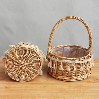 Giỏ mây tre đan thủ công đựng hoa decor có quai xách - giỏ xách tay hái dâu tây chụp hình, trang trí nhà cửa