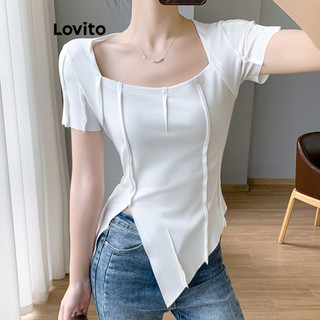 Áo thun Lovito xẻ tà màu trơn phong cách thường ngày cho nữ LNE52143