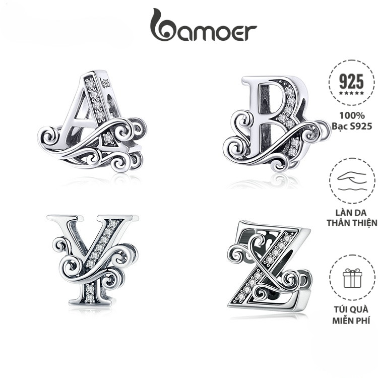  Bamoer Hạt Charm Bạc 925 Chữ Cái A~Z Cho Tự Làm Vòng Tay Vòng Cổ Bán Phụ Kiện 