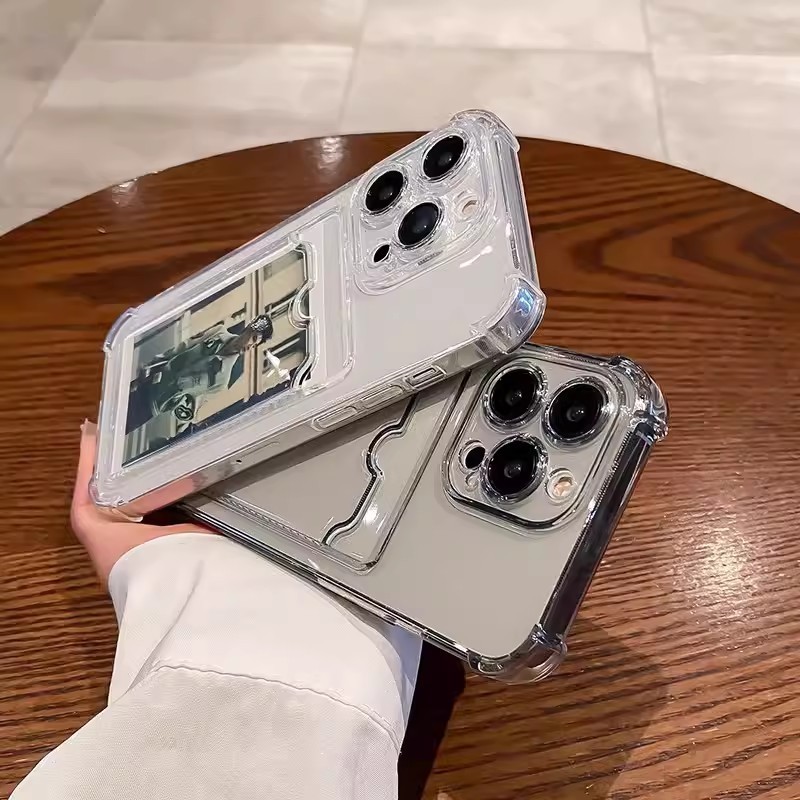 Ốp Điện Thoại Đựng Thẻ Cho iPhone 11 12 13 14 15 16 Pro Max 16e X XR XS 7 8 Plus SE2 2020 Trong Suốt Ví Chống Sốc Silicon