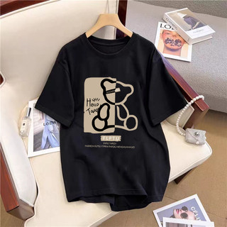 Fashmily Áo Thun 100% Cotton Tay Ngắn Cổ Tròn Dáng Rộng Phong Cách Hàn Quốc Thời Trang Mùa Hè Cho Nữ
