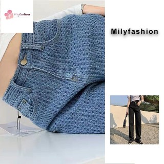 Quần jean ống rộng lưng cao màu xanh nhạt