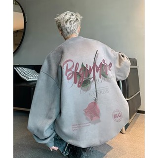  YAZHINIAO Áo len nam phiên bản Hàn Quốc đơn giản da lộn dáng rộng cổ tròn áo len in hình áo khoác nam 