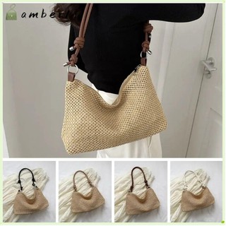 Túi cói dệt bằng rơm AMBER1, Túi đeo vai dệt thủ công phong cách Bohemian dung tích lớn, Dây đeo vai có thể điều chỉnh có dây kéo Túi Tote cổ điển thời trang