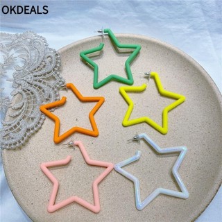OKDEALS Vintage Colorful Star Cute Bright Fluorescence Geometric Earrings Women Accessories Fashion Personality Hoop Earring/Multicolor