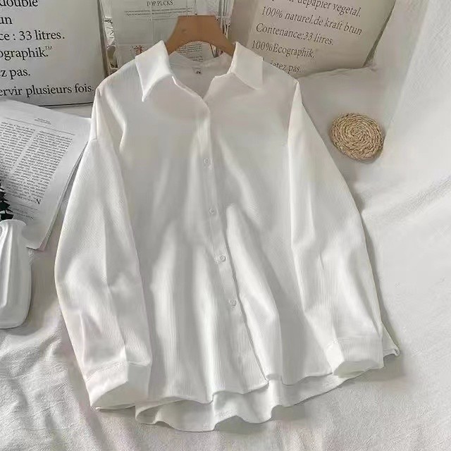 Áo Sơ Mi Trắng Phù Hợp Với Nữ Phiên Bản Hàn Quốc Rời Sinh Viên ins Phong Cách Hồng Kông Bông Tai Kẹp Retro Dài Tay Phong Cách Mới Áo Sơ Mi Nữ