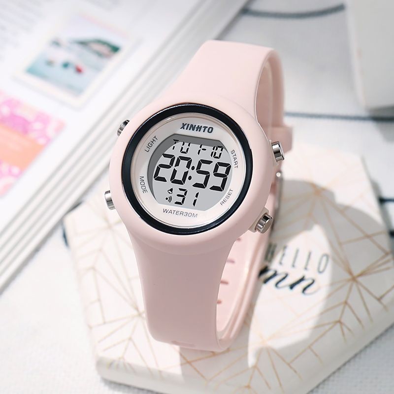 Đồng hồ điện tử trẻ em đa chức năng Macaron Đồng hồ báo thức phát sáng cho học sinh Đồng hồ kỹ thuật số silicon cho trẻ em Quà tặng