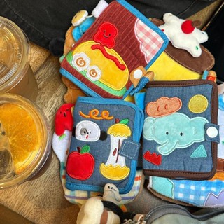 Ví hoạt hình nhỏ gọn có dây kéo ngắn bằng vải canvas dễ thương