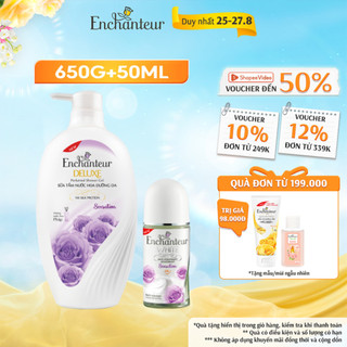Combo Sữa tắm nước hoa Enchanteur 650g và lăn khử mùi trắng da 50ml (hương Sensation)
