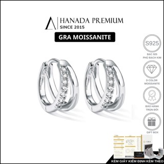   QUÀ TẶNG 20 10   Khuyên Tai Đá Moissanite 1MM Bạc 925 Xi Bạch Kim Vòng Kép Đính Đá HANADA 1726 