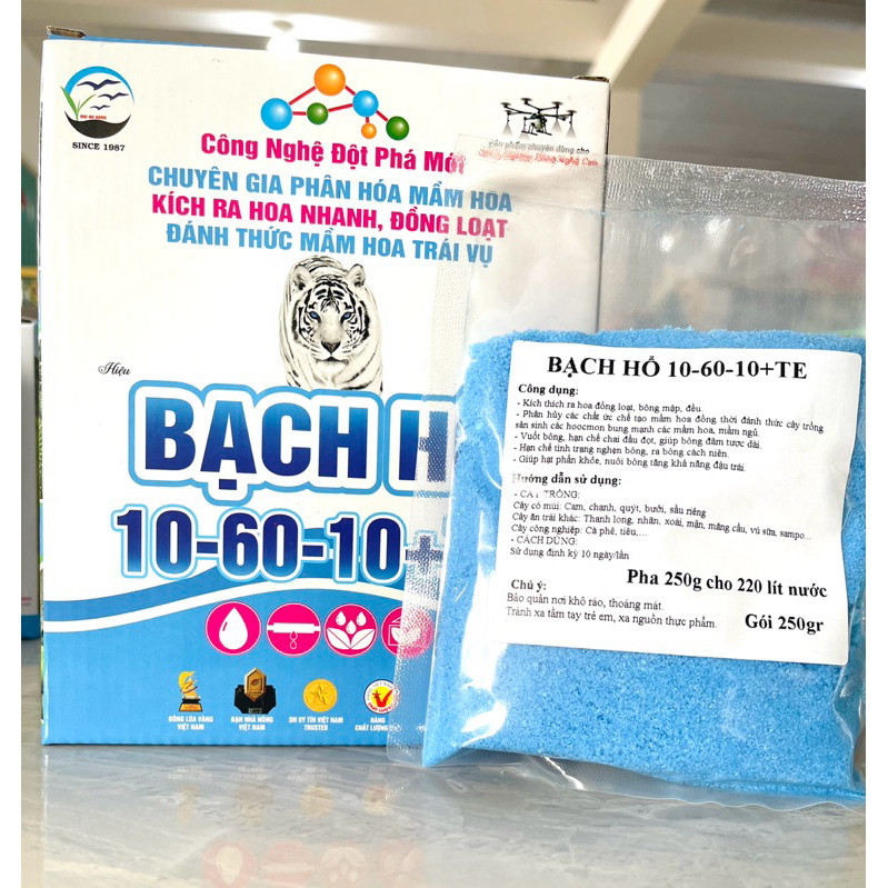 Phân bón 10 60 10 TE - BẠCH HỔ. Ra hoa đồng loạt, bông mập đều. (250gr)