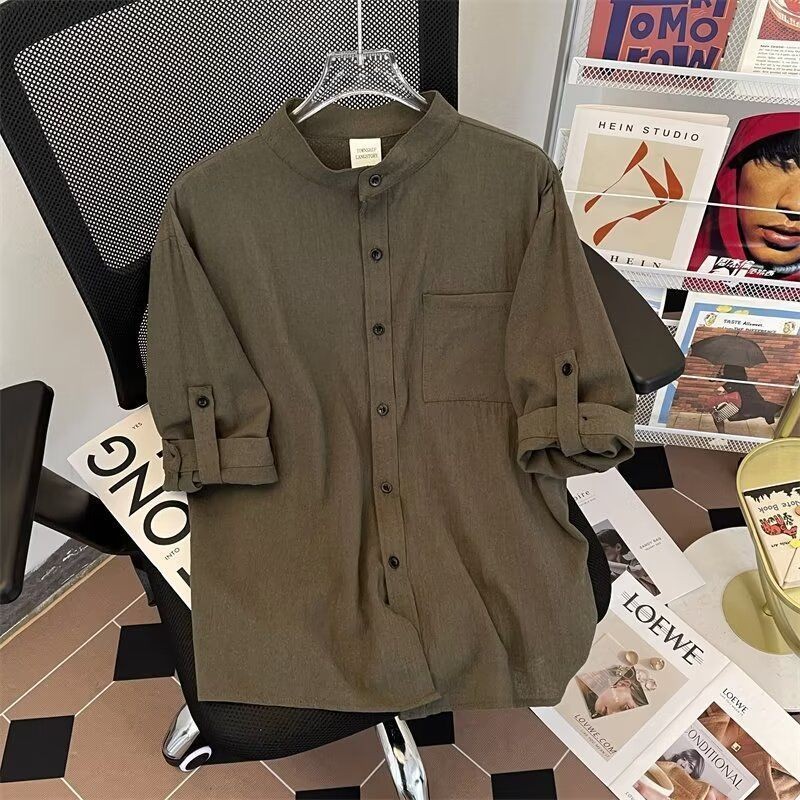 YHTN áo sơ mi nam cổ tàu kiểu hàn quốc so ao big size ái sơmi chất lượng cao áp somi xơ form rộng Sản phẩm mới đũi cấp đẹp sơ mi nam cổ trụ
