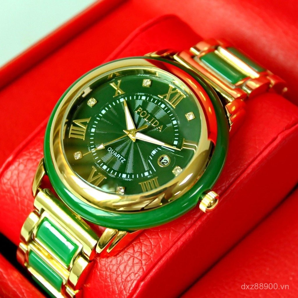 Đồng Hồ Cặp Đôi lịch đơn giản chống thấm nước bằng ngọc bích Tân Cương Hetian đích thực Đồng hồ thạch anh tự động