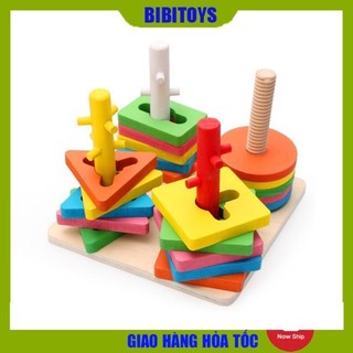  Bộ đồ chơi thả hình 4 trụ cột khối gỗ zic zac cho bé