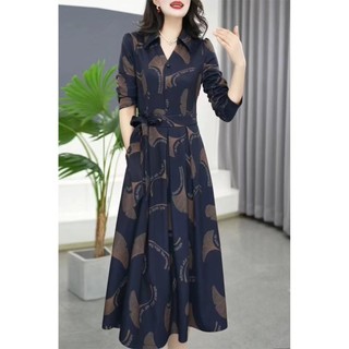 [Spot] Váy liền hoa dài tay áo năm mới cho nữ váy cao cấp dáng dài mỏng khí chất Mẹ mùa xuân mới 2024