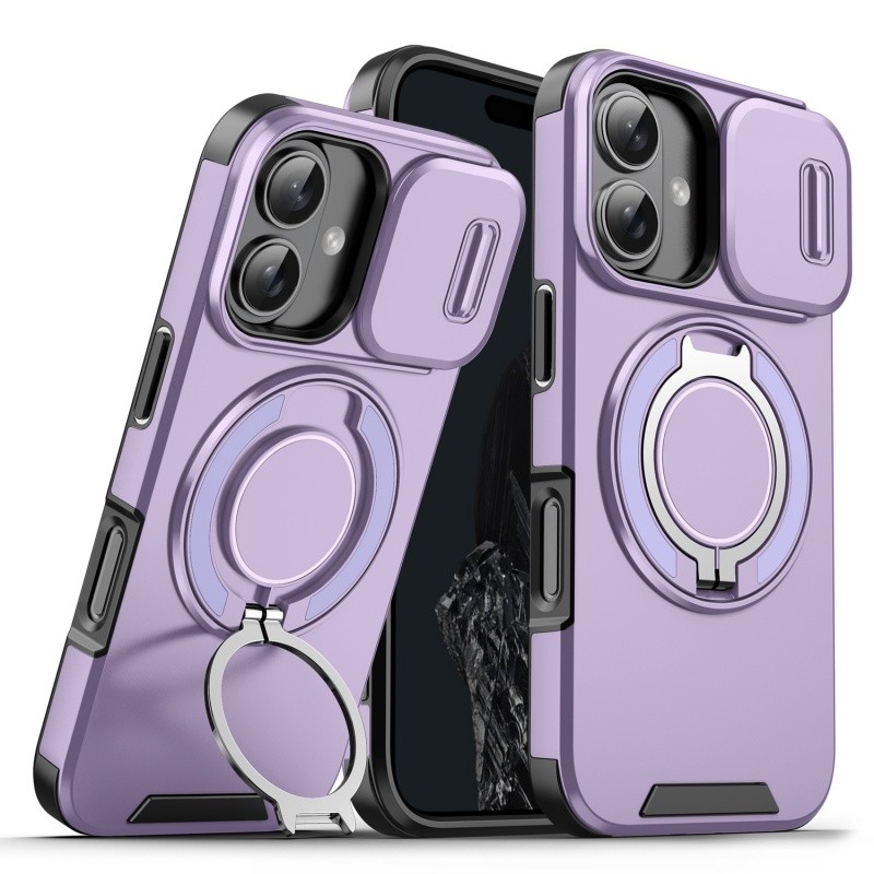 Giá đỡ nhẫn kim loại nam châm 360 ° Ốp điện thoại có camera trượt bảo vệ cho iPhone 16 15 14 13 12 Pro Max Plus 11 Ốp lưng cứng giáp chống sốc hạng nặng