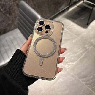 Thẩm Mỹ bling Long Lanh Cho Ốp Sạc Không Dây Cho iPhone 16 plus 15 14 13 12 Pro max Từ Tính Trong Suốt Cản