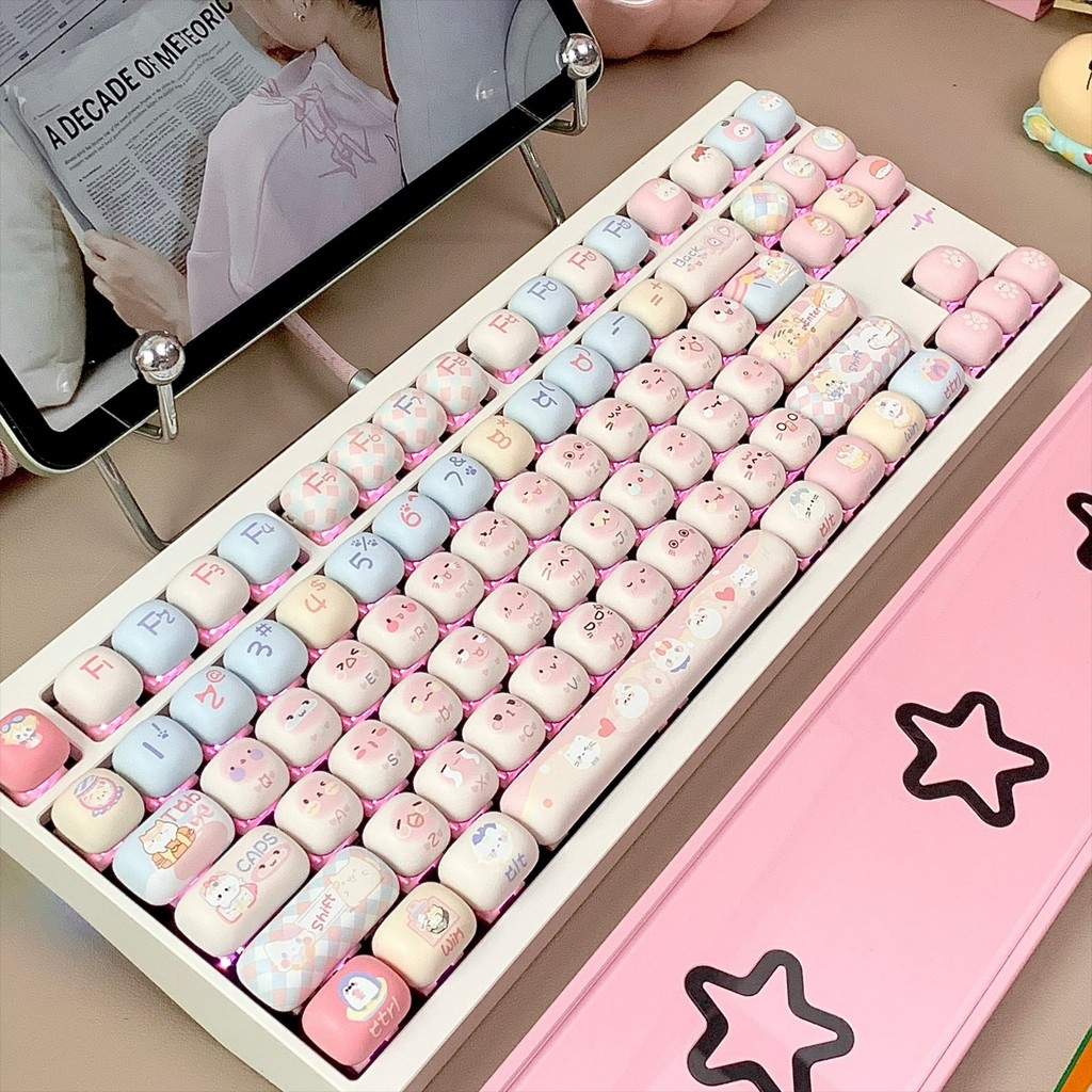 Sweet Cat Mantou Keycap MOG Profile 140 Phím PBT Thuốc nhuộm năm mặt thăng hoa 7u Spacebar Alice Cơ khí Mặt tròn In Keycaps Cá tính Sáng tạo Mèo con dễ thương Keycap màu hồng | BigBuy360 - bigbuy360.vn