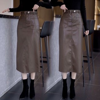 Váy da PU mẫu mới Jiashucheng Chân Váy Thu đông cỡ lớn váy ôm mông ống đứng dáng dài vừa cạp cao váy dài