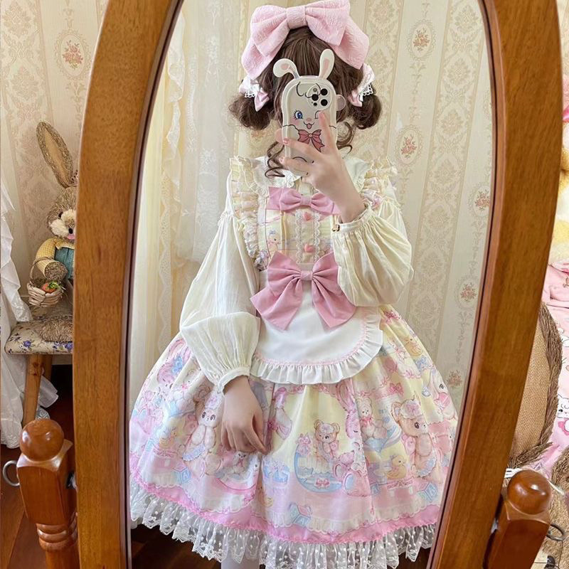 Original Lolita Ready Stock Girl Thiết kế dễ thương jsk Dress Sweetheart Dress Lolita Sling Dress