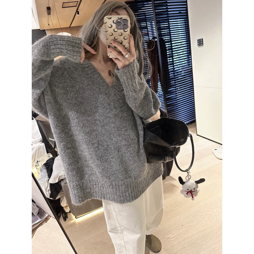 Áo len đỏ Áo noel tết cổ chữ V cao cấp phong cách lười Áo dệt kim dễ phối mặc ngoài rộng rãi mẫu mới 2024 | BigBuy360 - bigbuy360.vn