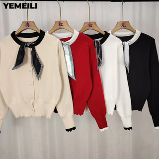 YEMEILI áo len cardigan áo khoác cardigan Comfortable Vintage Fashion Korean WMJ24A04CU 41Z241012