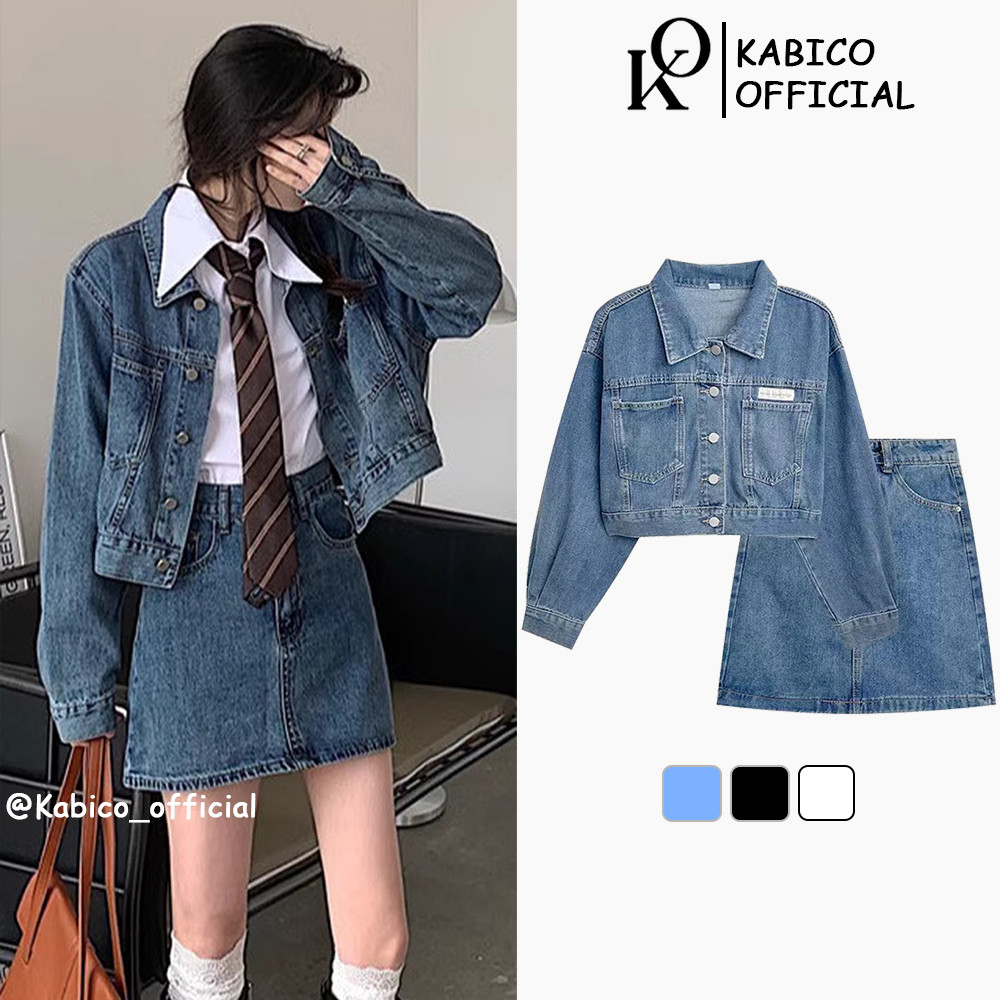 Áo khoác jean nữ dáng ngắn có bán kèm chân váy jean, áo khoác jean croptop phong cách ulzzang G6