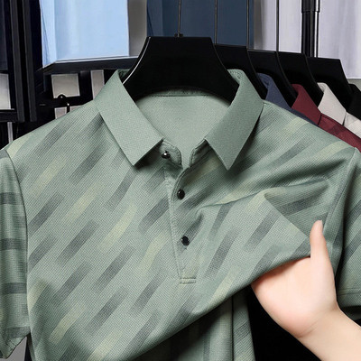 Áo sơ mi polo nam cổ tay ngắn, thiết kế sọc thoáng khí, phù hợp công sở, kèm băng lụa rời - TJH99