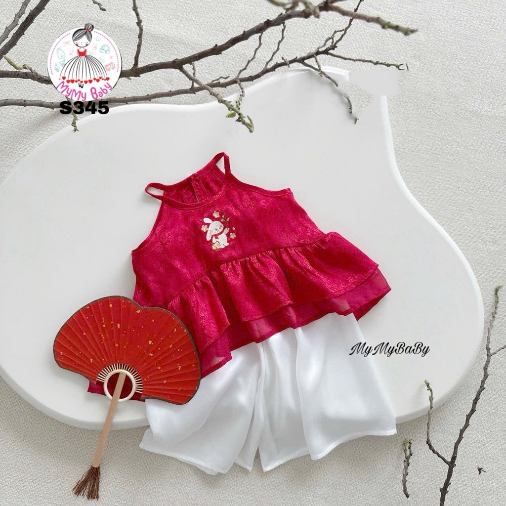Set áo quần 2 dây đỏ trung thu cho bé gái 1 2 3 4 5 6 tuổi MyMy BaBy S345 Đồ trung thu quần áo bé gá