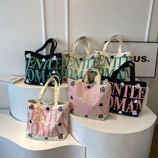    CÓ KHOÁ KÉO  Túi vải sinh viên thời trang Dung tích lớn  TÚI Tote phổ biến Đi lại in chữ GENTLE WOMEN nhiều màu - 