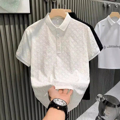 Áo Sơ Mi POLO Nam Jacquard Chữ Ngắn Tay Rời Công Sở Cổ Trắng Kemeja Polo Lelaki LY61