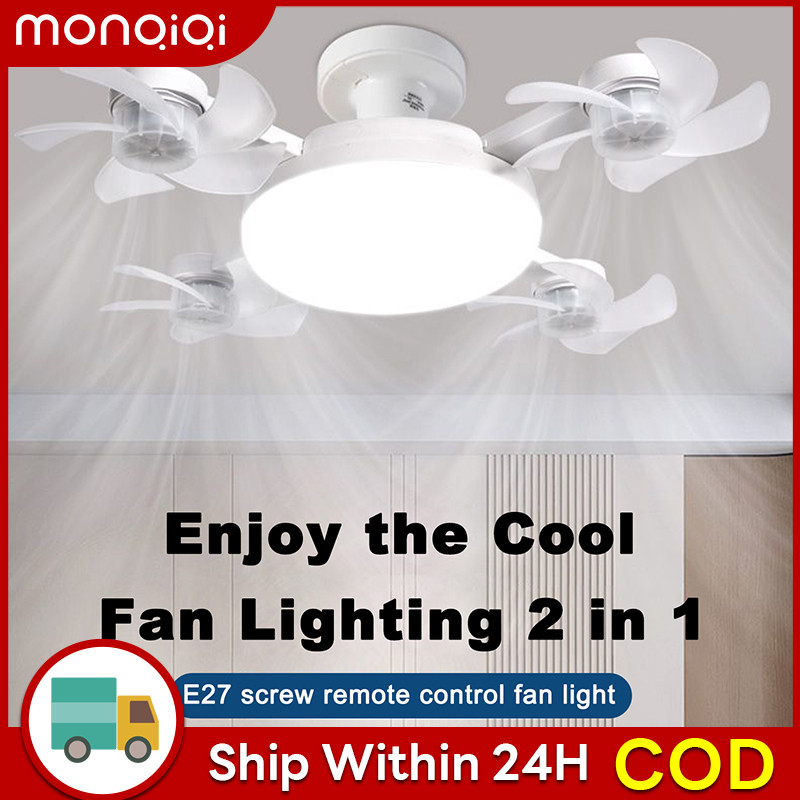 Quạt trần Drone Quạt đèn LED 2IN 1 E27 3 màu có bộ điều khiển Quạt im lặng