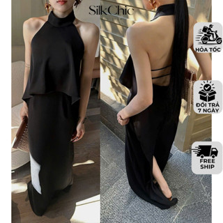Đầm Lụa Satin Dự Tiệc Cổ Yếm Dáng Dài Hở Lưng SC697 Váy Lụa Yếm Dây Đan Hở Lưng Quyến Rũ Sang Chảnh