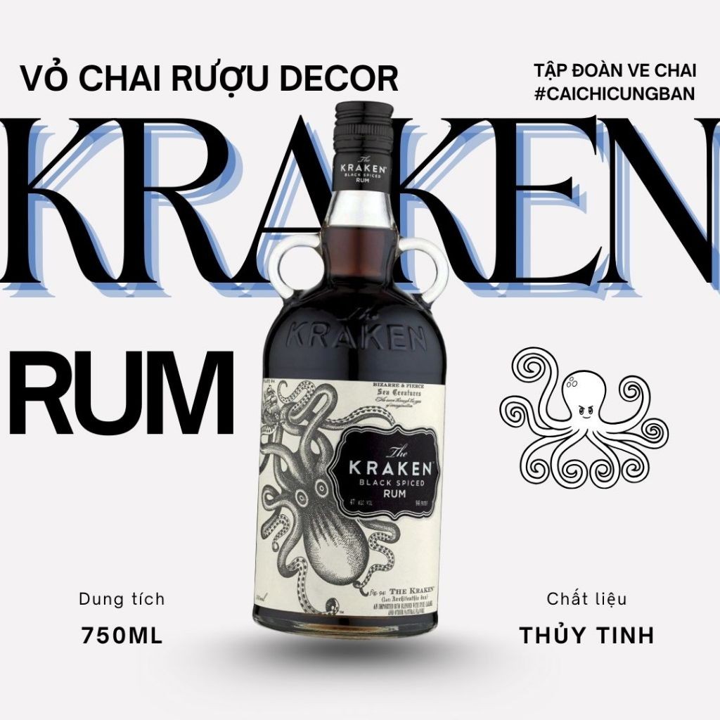 [DECOR] Vỏ chai rượu ngoại Kraken rượu rum Làm decor phòng ngủ , decor bàn làm việc , decor phòng