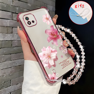 Ốp Lưng Cho Realme C20 C11 2021 C11 2020 Vỏ Điện Thoại Hoa Siêu Đẹp + Dây Buộc Kim Cương Lấp Lánh