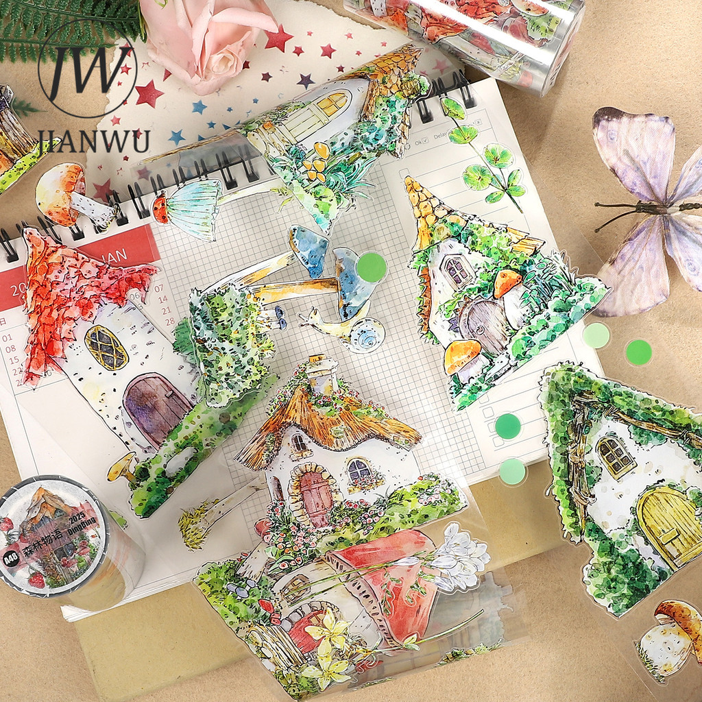 Rừng JIANWU 80mm * 500cm Vintage Plant House Vật liệu cảnh quan Collage Scrapbooking PET Tape Sáng t