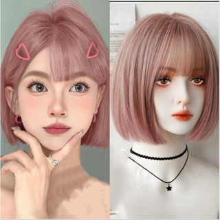 35cm Ngắn Thẳng Tóc Giả Với Nổ Bobo Tóc Giả Mờ Hồng Tổng Hợp Gothic Cosplay Tóc Giả Cho Nữ Đảng Mặc
