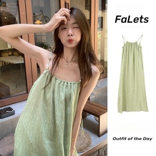 Váy 2 dây yếm Váy đi biển trễ vai Đầm maxi dáng dài Váy không tay màu xanh lá cây cho nữ Mùa hè Phong cách mới Phong cách Pháp Tính khí dáng rộng mỏng hơn Nhìn bên bờ biển Phong cách kỳ nghỉ Váy dài