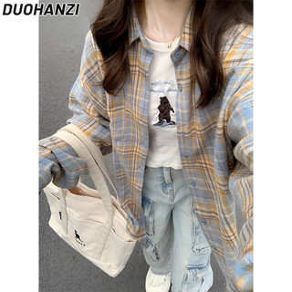 Duohanzi Áo Sơ Mi Nữ Hàn Quốc Ngọt Ngào Kẻ Sọc Áo Sơ Mi Thiết Kế Văn Phòng Dài Tay