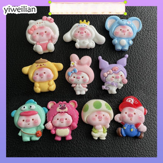 YIWEILIAN  Dụng Cụ Charm Trang Trí Sanrio Piggy Cross-Dressing Doll Set Hoạt Hình Nhựa Trang Sức Phụ Kiện diy Vỏ Điện Thoại Kem Keo Handmade Kẹp Tóc Miếng Dán GM2464W5Q