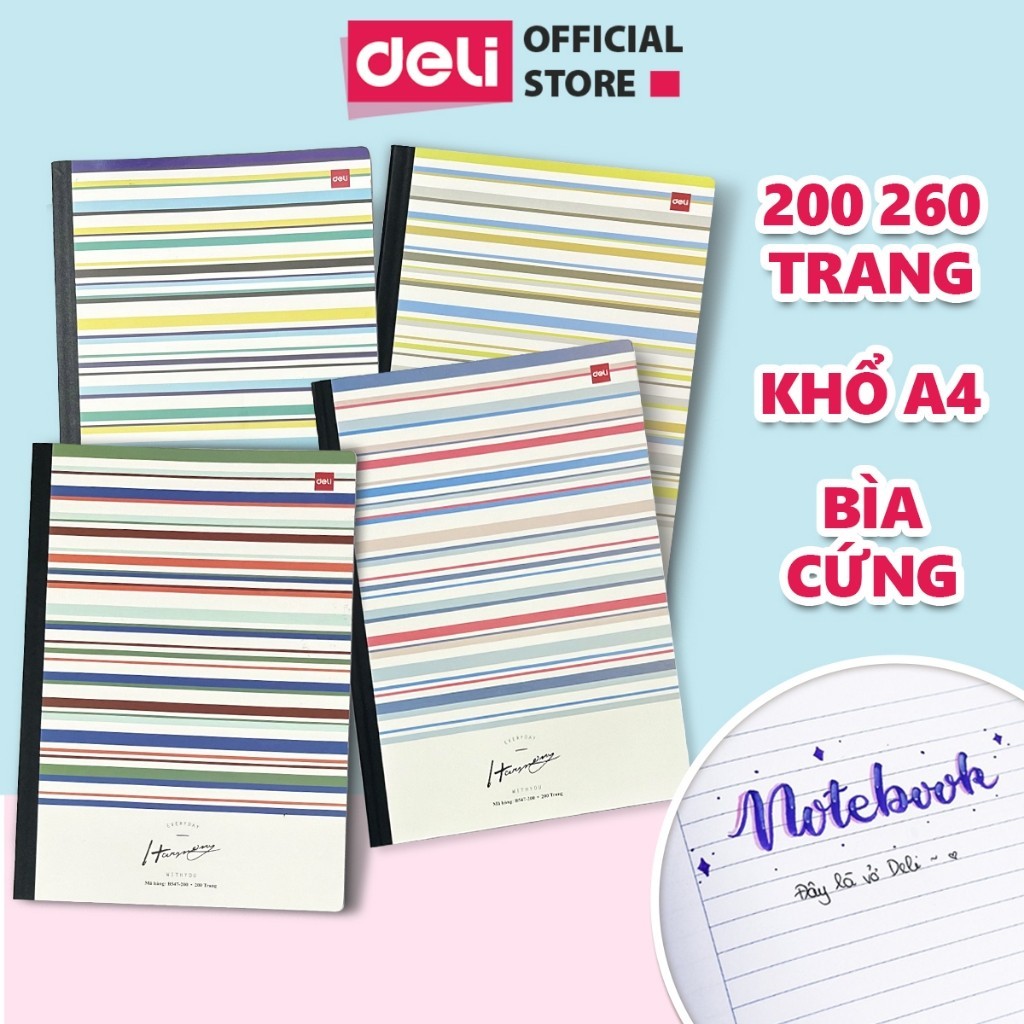 Vở Kẻ Ngang Học Sinh Deli - Vở A4 72/120/200/260 Trang - Tập Kẻ Ngang Giấy Dày Ghi Chép Bài, Học Sin