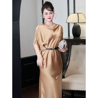 Set Váy Lụa Queen Nữ MAY O74 Màu Ánh Đồng Sang Trọng - Set Đầm Lụa Nữ Tặng Kèm Đai Thiết Kế Che Khuyết Điểm Chuẩn MAY