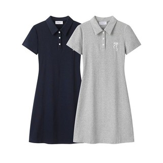 Váy liền cộc tay cổ POLO Váy Ngắn Chữ A Dễ phối thường ngày phong cách học đường thêu tôn dáng gầy chít eo cho nữ