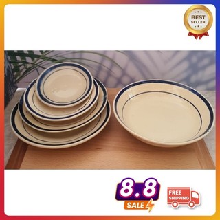 Dĩa sứ vẽ viền chỉ xanh, phong cách xưa nam bộ, gốm xưa lái thiêu