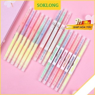 Set 3-6 bút highlight 2 đầu đánh dấu màu Pastel Sổ KLONG, bút nhớ ghi chú HI02 tiện lợi